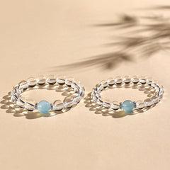 Clear Quartz & Aquamarine Beaded Bracelet