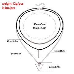 Stacked Multi-Layer Cowhide Rope Geometric Triangle Pendant Necklace