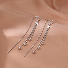Romantic Long Star Fringed Threader Earrings