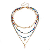 Bohemian Contrast Rice Bead Beaded Multi-layer Necklace