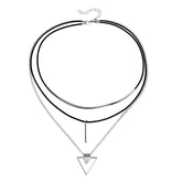 Stacked Multi-Layer Cowhide Rope Geometric Triangle Pendant Necklace