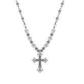 Personalized Vintage Cross Pearl Pendant Necklace