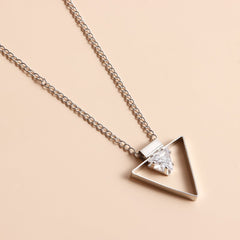 Stacked Multi-Layer Cowhide Rope Geometric Triangle Pendant Necklace