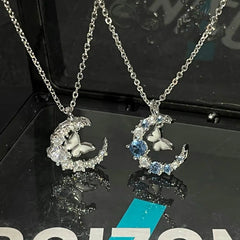 Moon Flash Diamond Butterfly Necklace