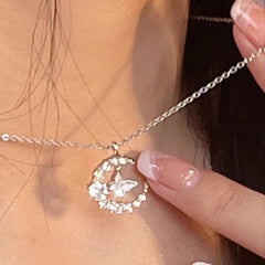 Moon Flash Diamond Butterfly Necklace