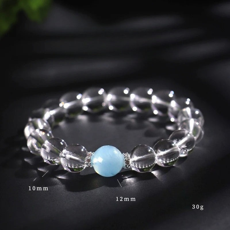 Clear Quartz & Aquamarine Beaded Bracelet
