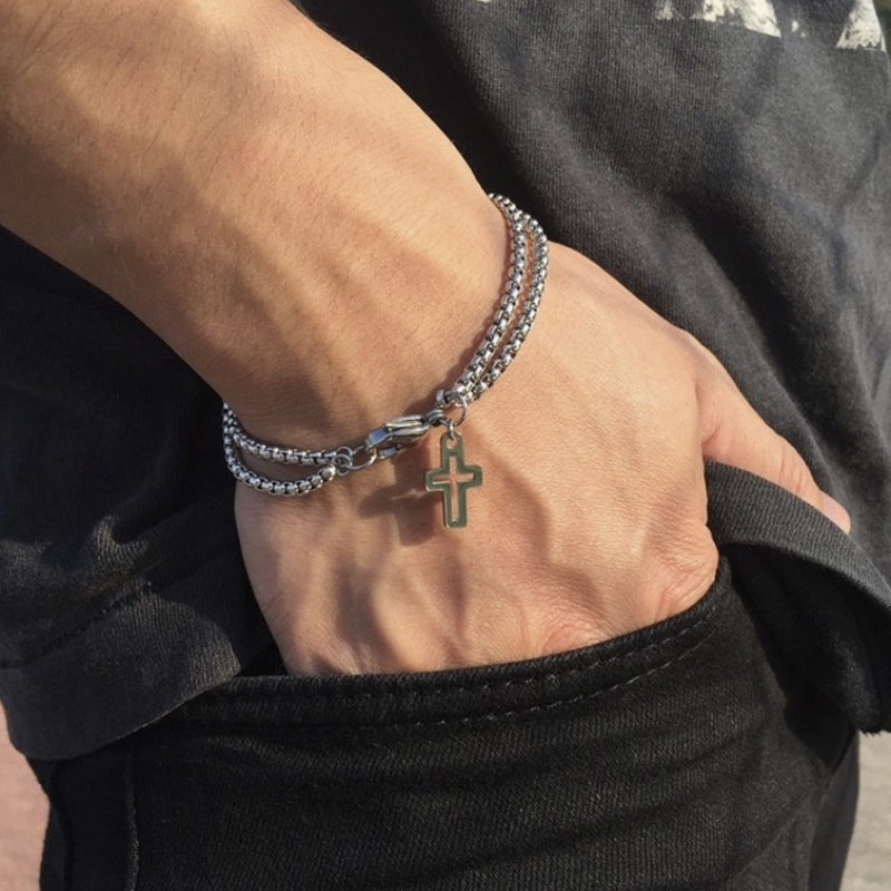 Cross Hollow Double Chain Men's Bracelet