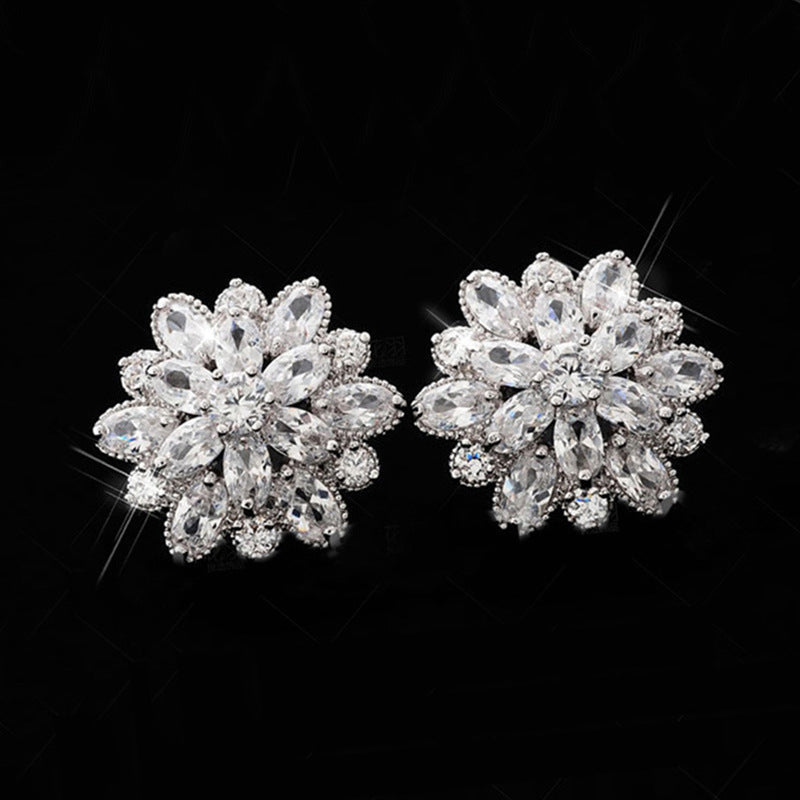 Snowflake Sunflower Diamond Stud Earrings