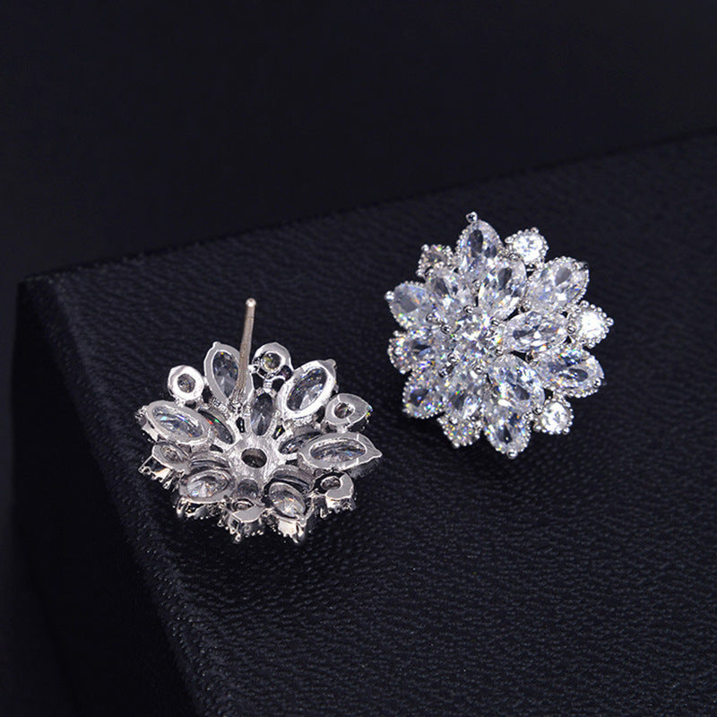 Snowflake Sunflower Diamond Stud Earrings