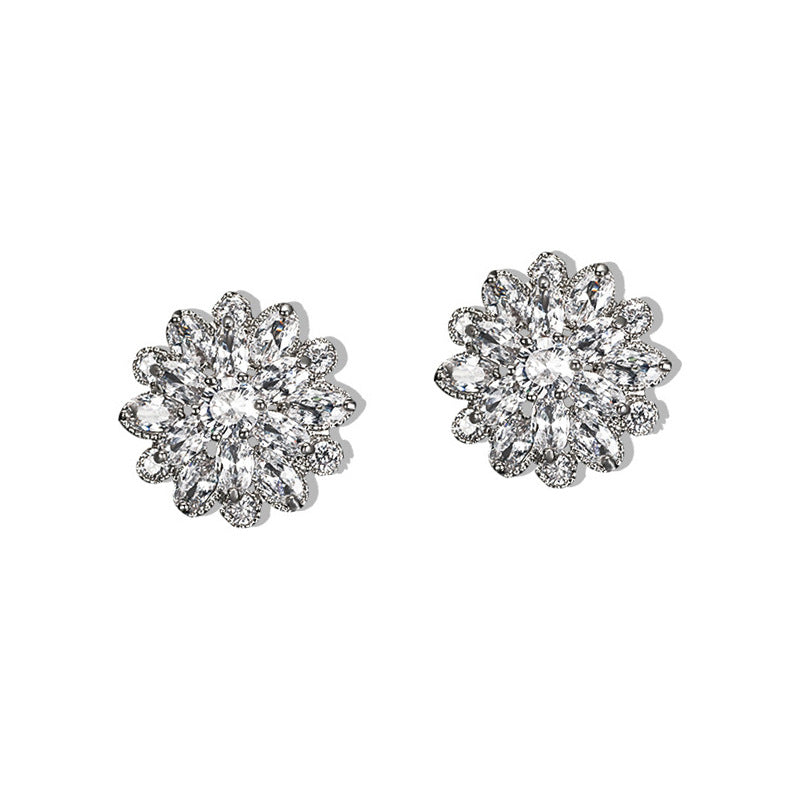 Snowflake Sunflower Diamond Stud Earrings