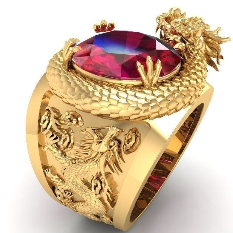 Carved three-dimensional domineering dragon ring