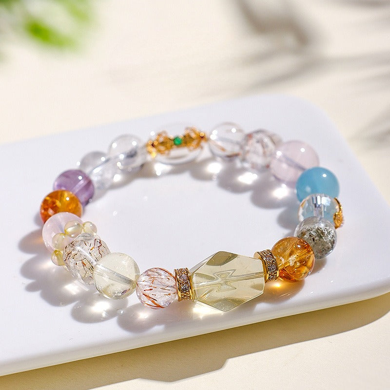 Natural Citrine Rutilated Quartz Raw Crystal Bracelet