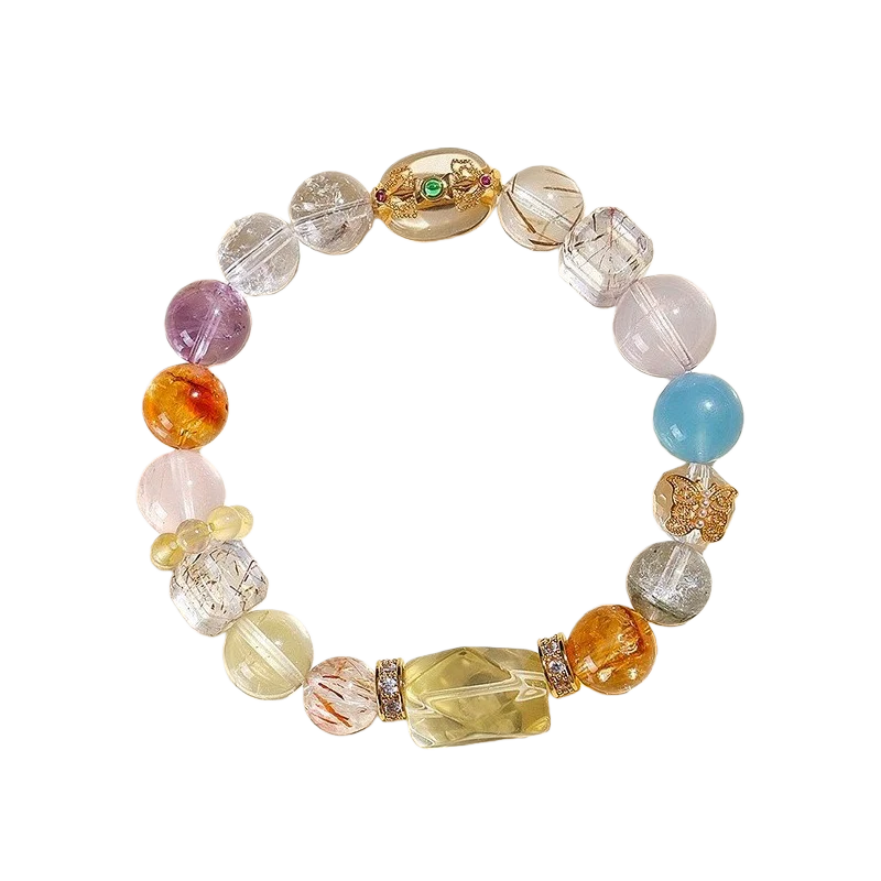 Natural Citrine Rutilated Quartz Raw Crystal Bracelet