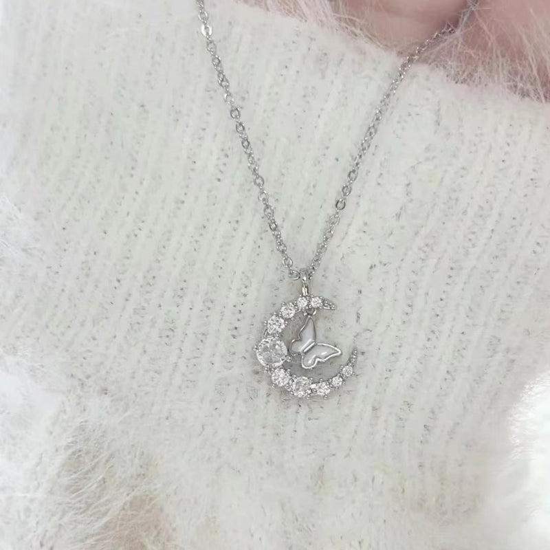 Moon Flash Diamond Butterfly Necklace