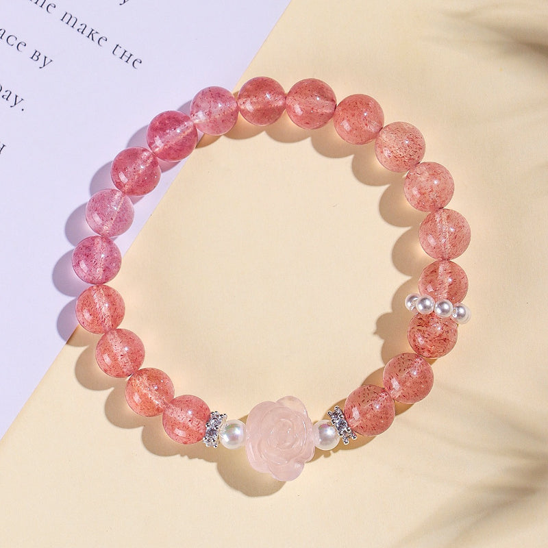 Rose Minimalist Strawberry Quartz Bracelet
