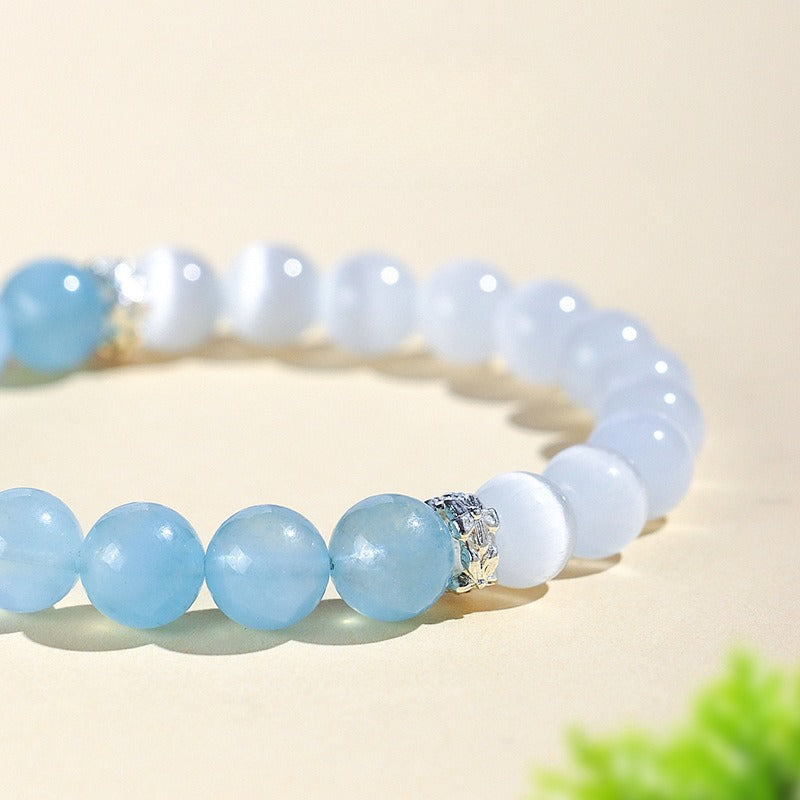 Natural Aquamarine Cat’s Eye Crystal Bracelet
