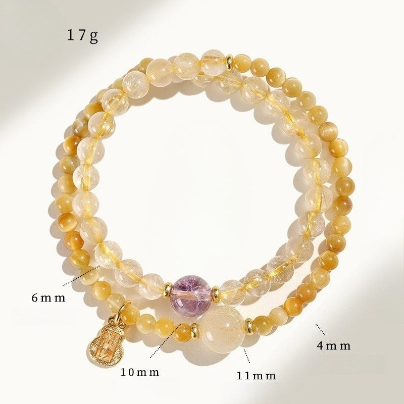 Golden Rutilated Quartz Double Wrap Wealth Bracelet