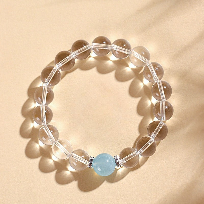 Clear Quartz & Aquamarine Beaded Bracelet