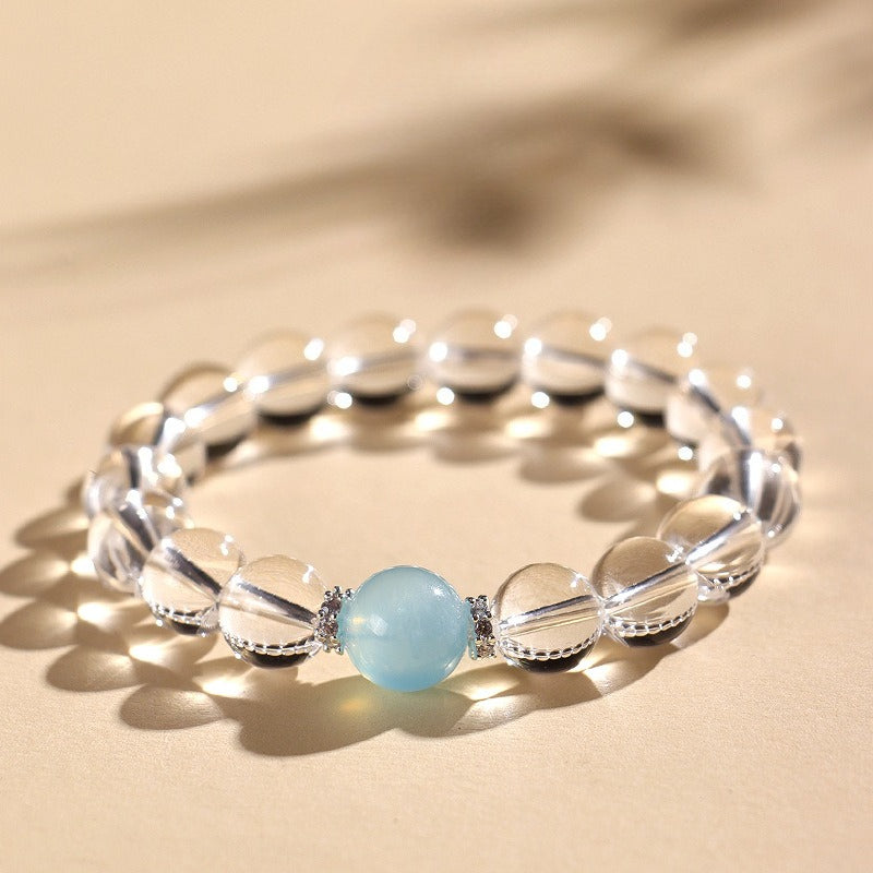Clear Quartz & Aquamarine Beaded Bracelet