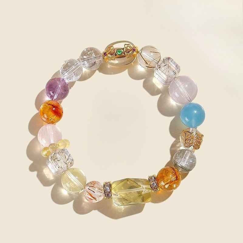 Natural Citrine Rutilated Quartz Raw Crystal Bracelet