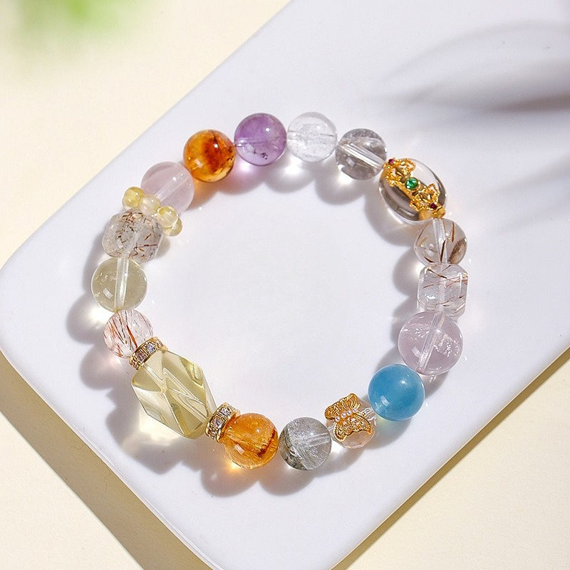 Natural Citrine Rutilated Quartz Raw Crystal Bracelet