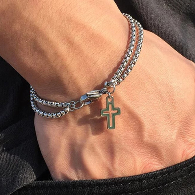Cross Hollow Double Chain Men's Bracelet