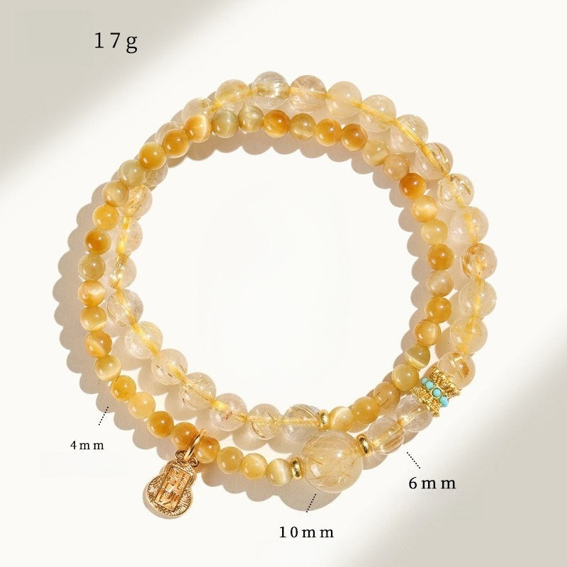 Golden Rutilated Quartz Double Wrap Wealth Bracelet