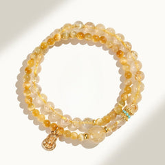 Golden Rutilated Quartz Double Wrap Wealth Bracelet