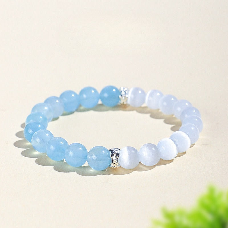Natural Aquamarine Cat’s Eye Crystal Bracelet