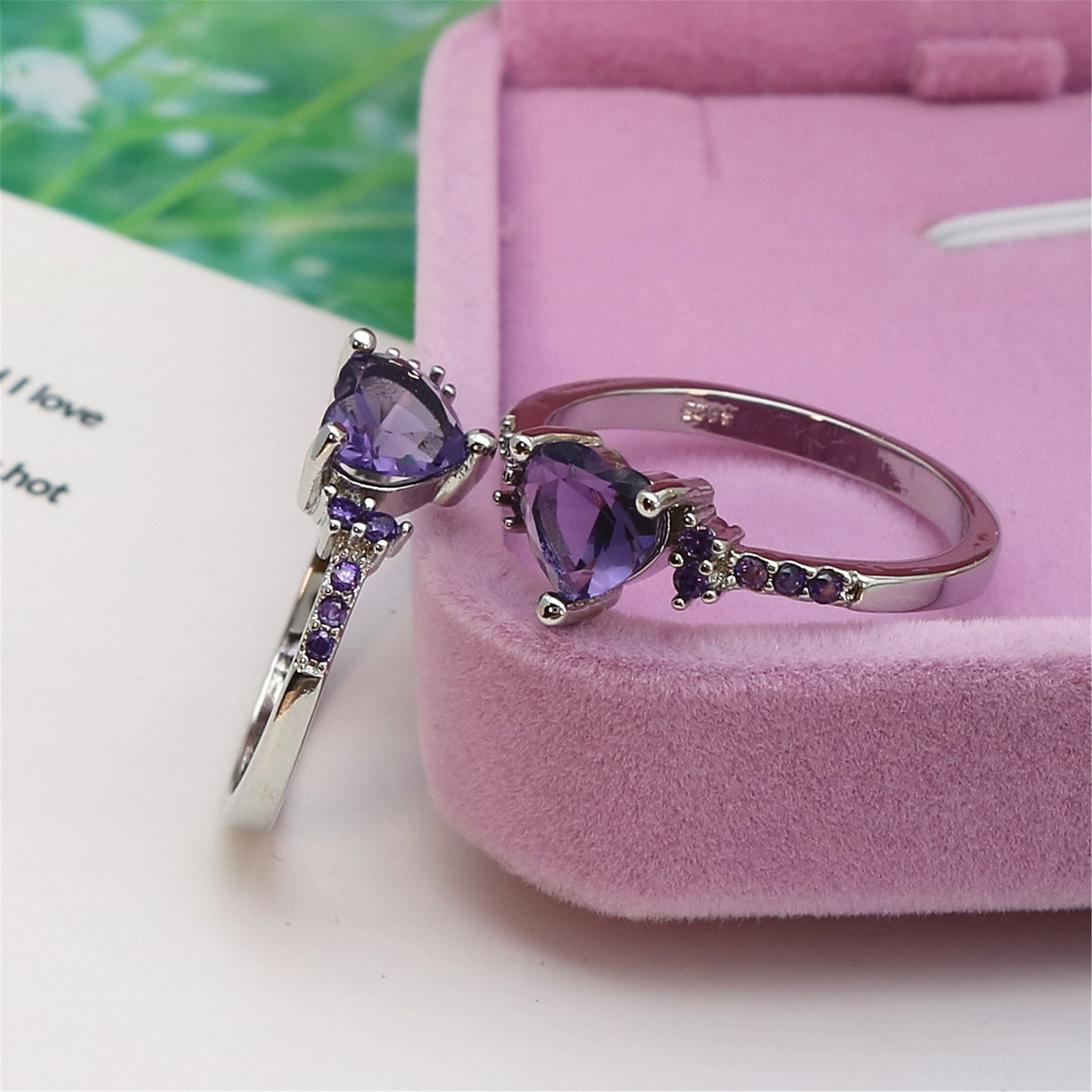 Natural amethyst heart ring