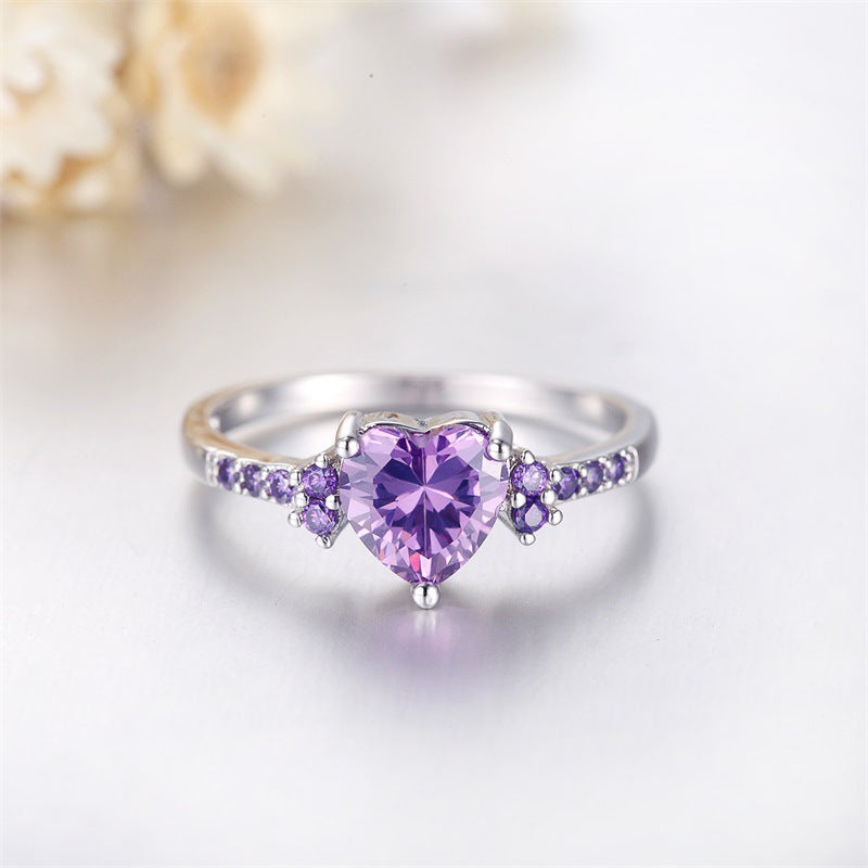 Natural amethyst heart ring