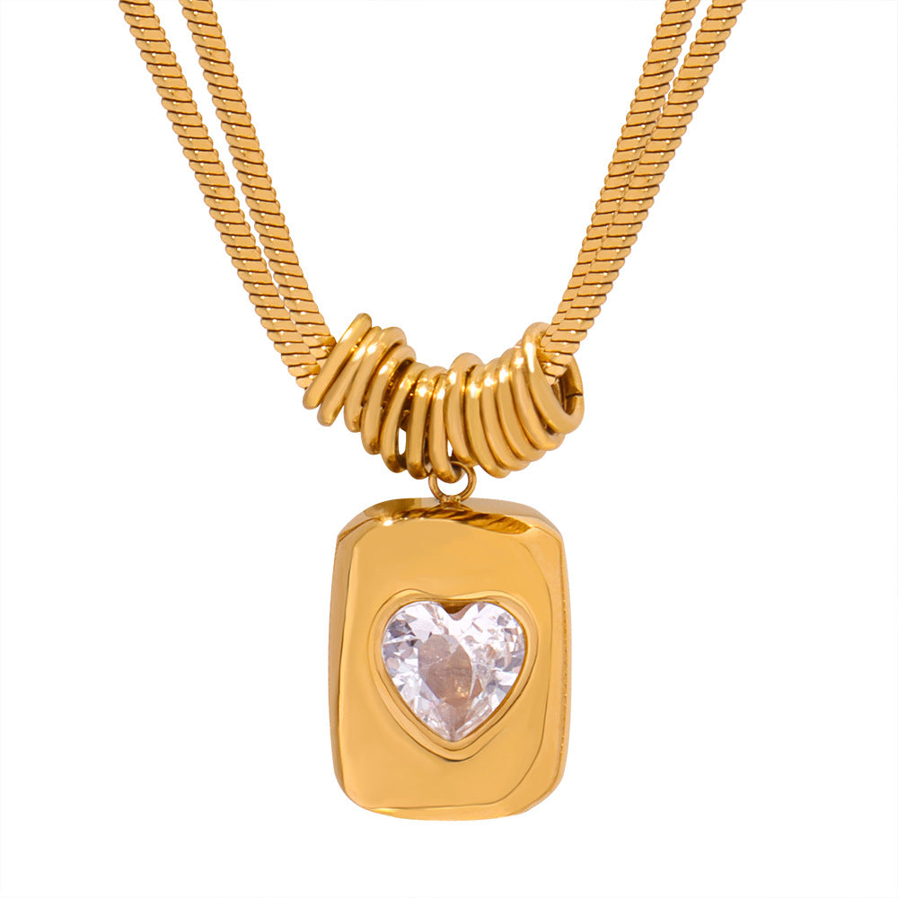 Vintage geometric peach heart love pendant necklace