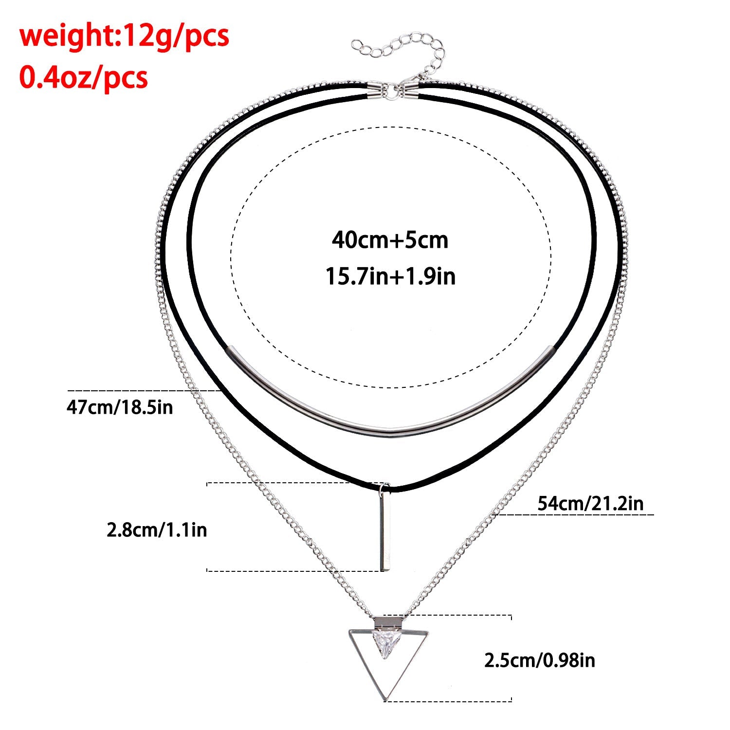 Stacked Multi-Layer Cowhide Rope Geometric Triangle Pendant Necklace