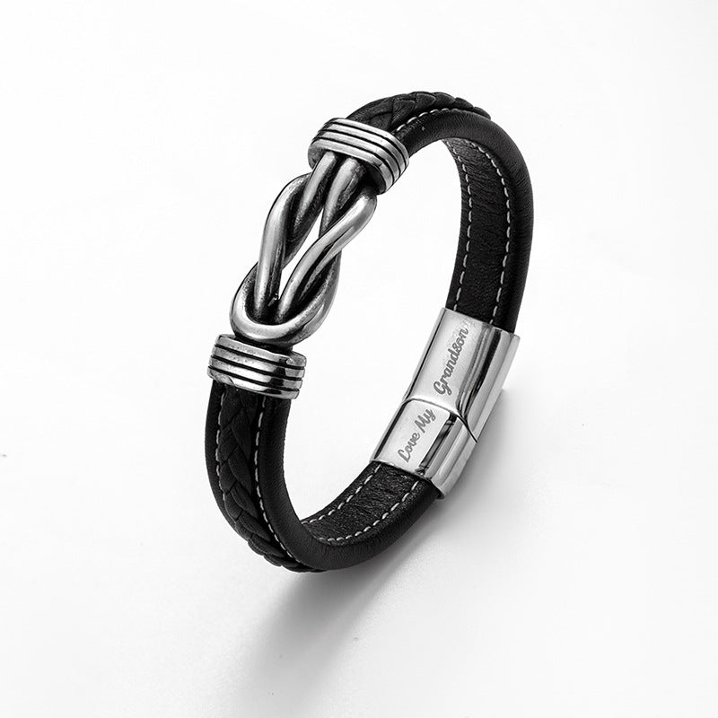 Simple two-tone leather men's bracelet