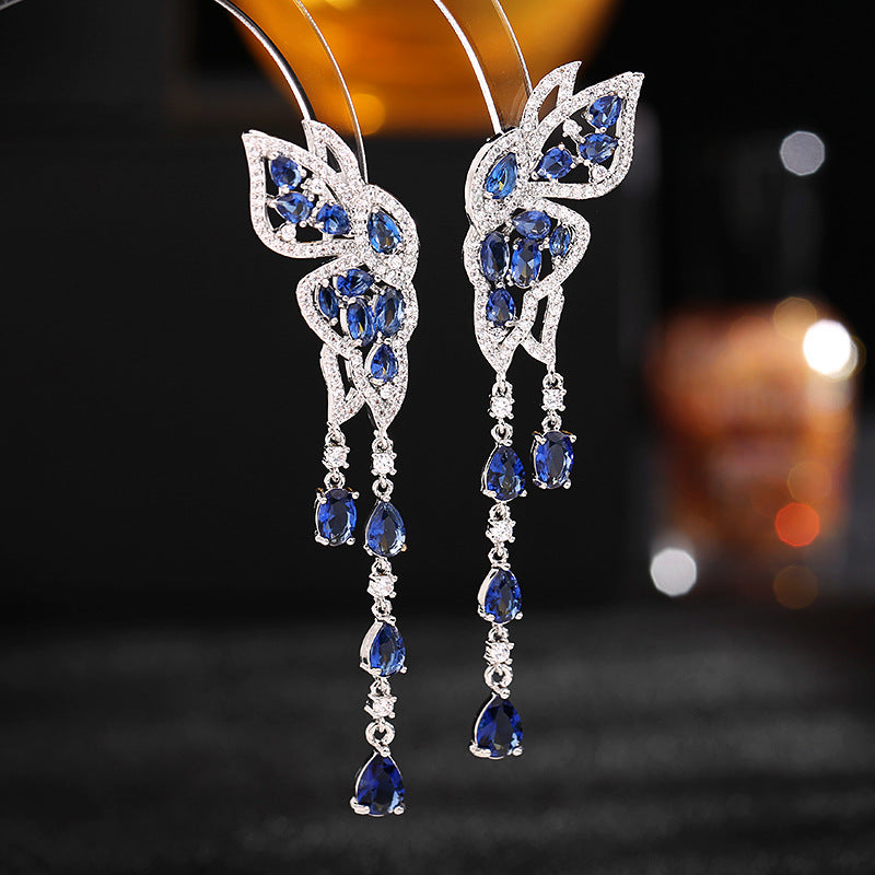 Butterfly water drop fringed earrings