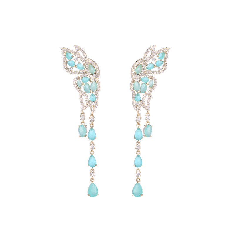 Butterfly water drop fringed earrings