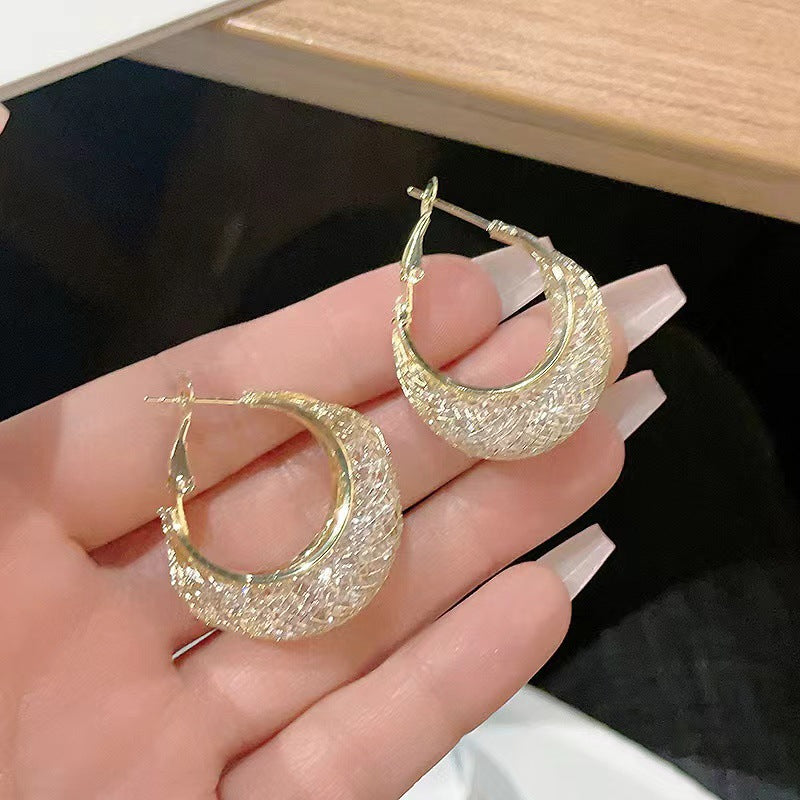 Delicate shiny mesh bag rhinestone women's earrings