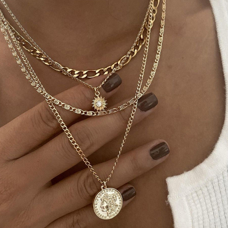 Simple metal portrait coin necklace