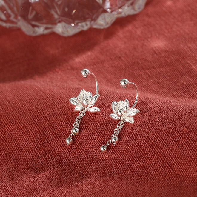 Lotus Tassel Stud Earrings