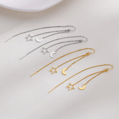 Long Star and Moon Earrings