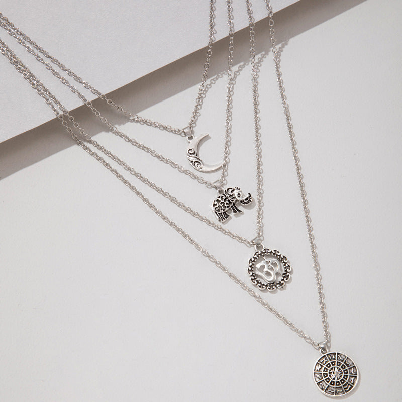 Creative multi-layer moon disc pendant necklace