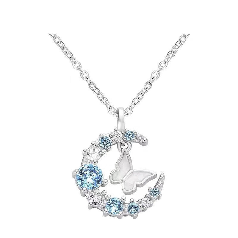 Moon Flash Diamond Butterfly Women's Necklace