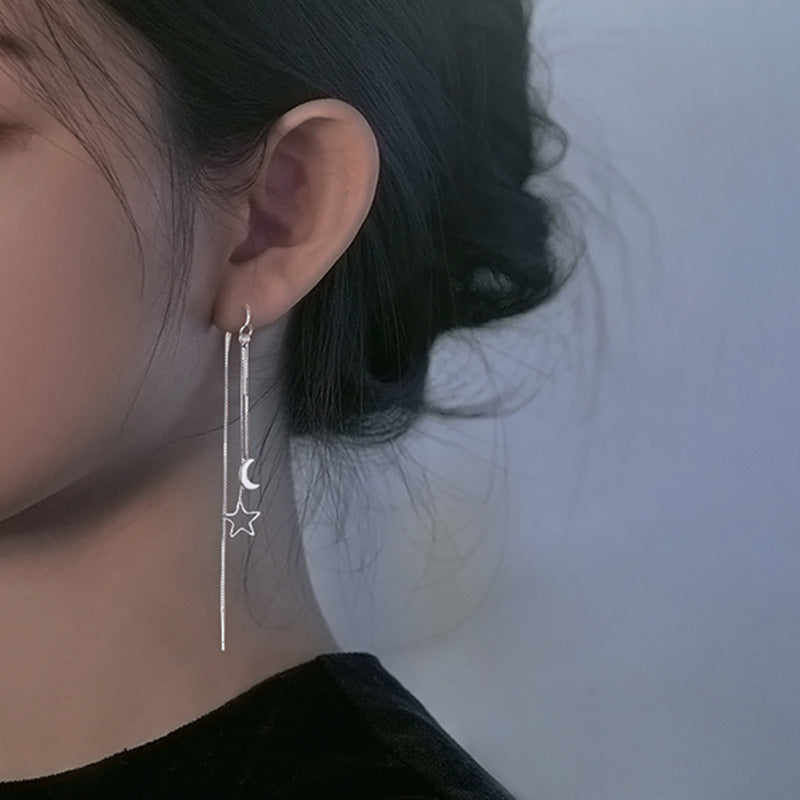 Long Star and Moon Earrings