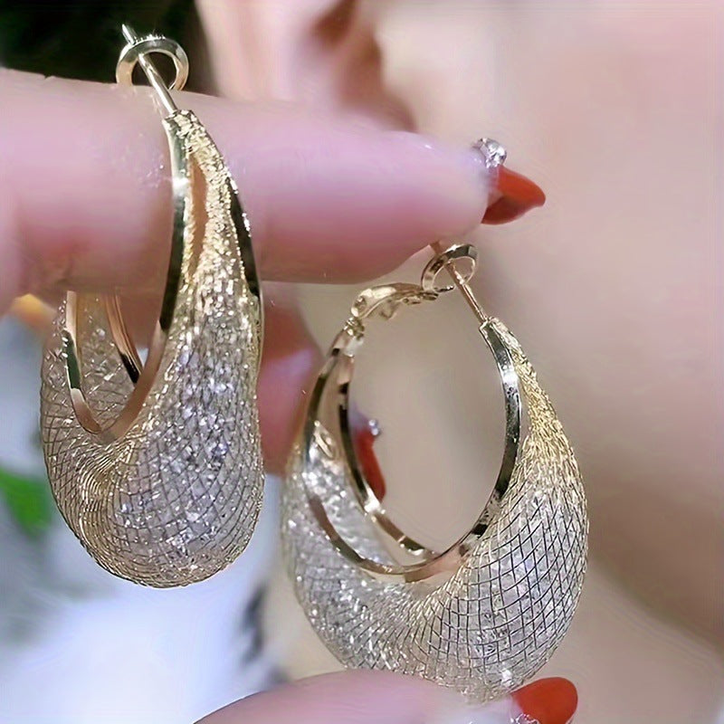 Delicate shiny mesh bag rhinestone women's earrings