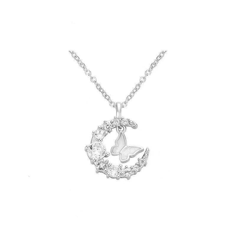 Moon Flash Diamond Butterfly Women's Necklace