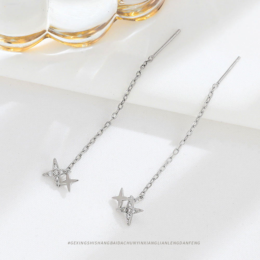 Diamond star long earrings