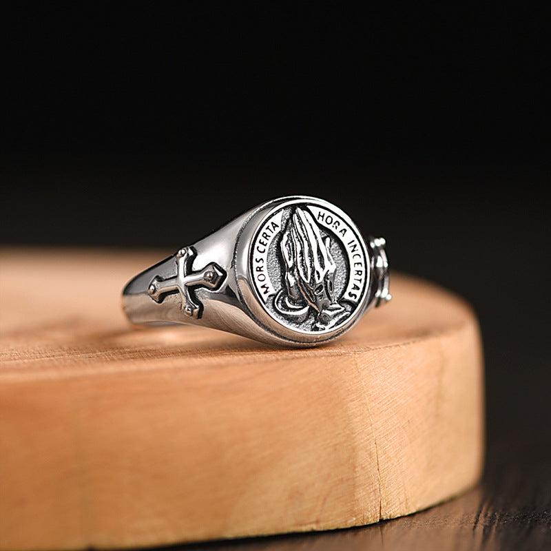 Personalized Vintage Prayer Hand Open Ring