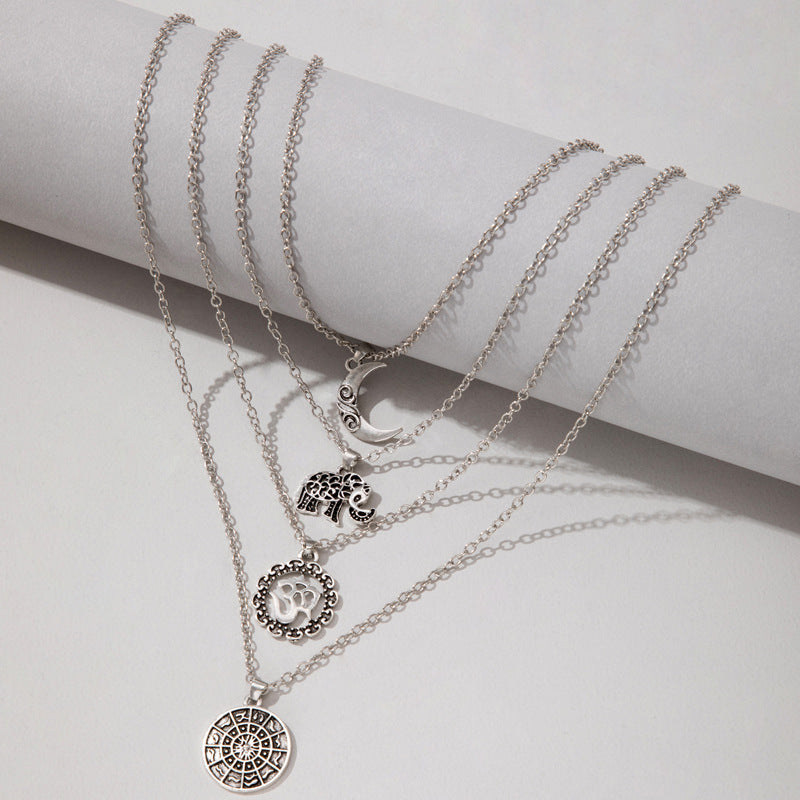 Creative Multi-Layer Moon Disc Pendant Necklace