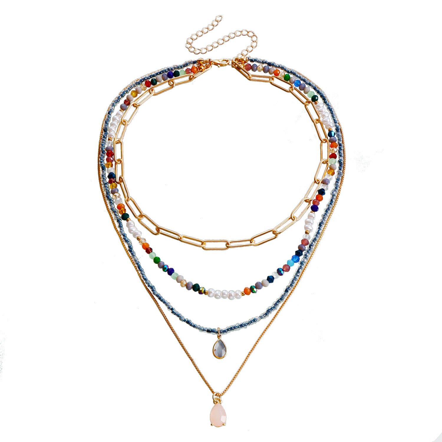 Bohemian Contrast Rice Bead Beaded Multi-layer Necklace