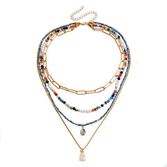 Bohemian Contrast Rice Bead Beaded Multi-layer Necklace